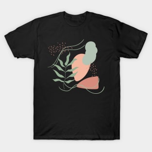 Abstract shapes lines and leaves digital design illustration T-Shirt